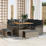 vidaXL Ensemble de canapé de jardin 8 pièces avec coussins Gris Poly Rattan Acacia
