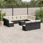 vidaXL Salon de jardin avec coussins 14 Pièces noir résine tressée