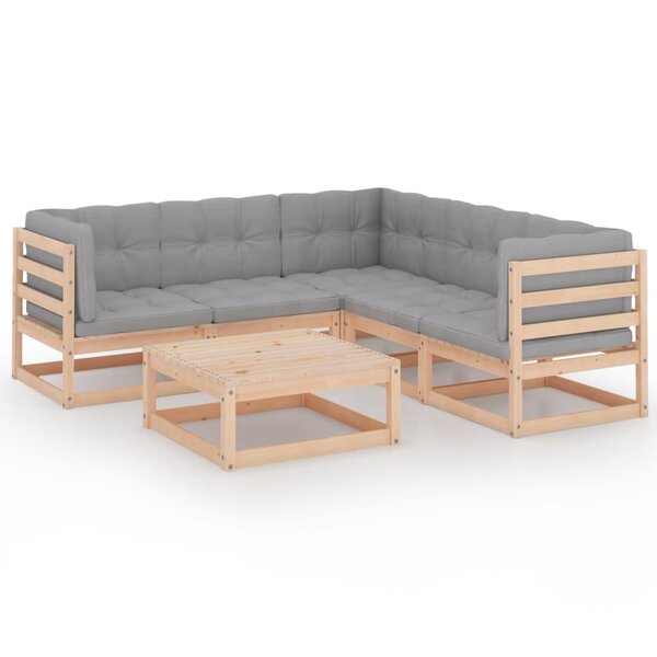 Salon de jardin meuble d'extérieur ensemble de mobilier 6 pièces avec coussins bois de pin massif 02_0016679