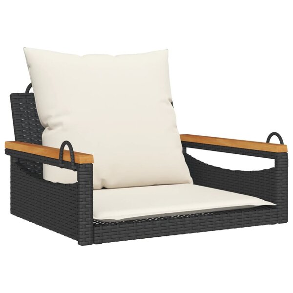 vidaXL Balancelle avec coussins noir 63x62x40 cm résine tressée