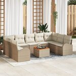 vidaXL Ensemble de canapés de jardin 10 pièces avec coussins beige poly rattan acacia
