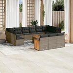 vidaXL Salon de jardin avec coussins 14 Pièces gris résine tressée