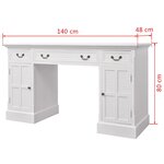 vidaXL Bureau à double piédestal Blanc 140 x 48 x 80 cm