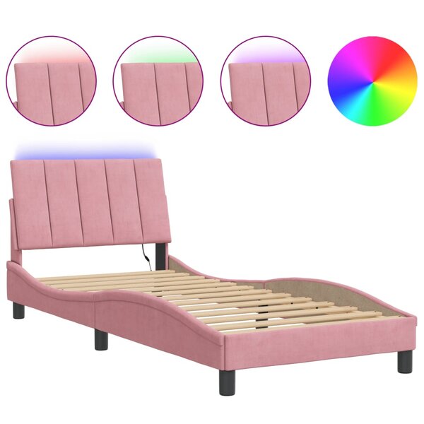 vidaXL Cadre de lit avec lumières LED rose 90x200 cm velours