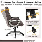 Chaise de bureau de direction en cuir pu à bascule hauteur réglable chaise de travail ergonomique avec accoudoirs rembourrés pivotante à 360° marron 20_0004838