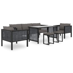 vidaXL Salon de jardin 8 Pièces avec coussins Résine tressée Anthracite