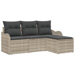Canapé de Jardin 4 Pièces avec Coussins Gris Clair en Rattan Poly