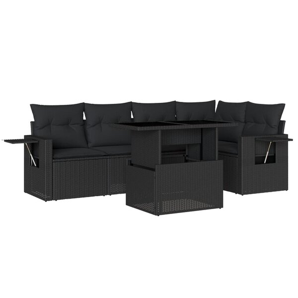 vidaXL Salon de jardin 6 Pièces avec coussins noir résine tressée