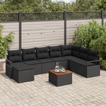 Ensemble de Canapés de Jardin 9 Pièces avec Coussins en Rattan Poly Noir et Bois d'Acacia