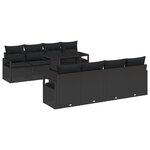 Canapé de Jardin 9 Pièces avec Coussins Noir Poly Rattan
