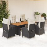 vidaXL Ensemble à manger de jardin coussins 7Pièces Noir Résine tressée