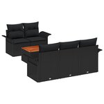 vidaXL Canapé de jardin 6 pièces avec coussins noir poly rotin acacia