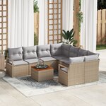 Ensemble de canapé de jardin vidaXL 9 pièces avec coussins beige rattan poly acacia