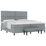 vidaXL Lit avec sommier et banc gris clair 200x200 cm en tissu