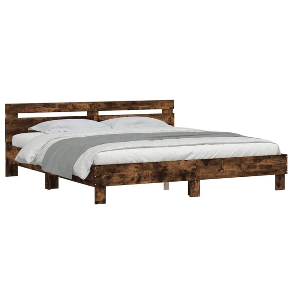vidaXL Cadre de lit avec tête de lit chêne fumé 200x200 cm