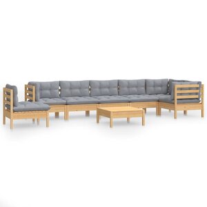 Salon de jardin meuble d'extérieur ensemble de mobilier 9 pièces avec coussins gris bois de pin solide 02_0017990