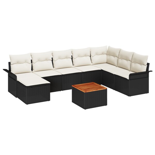 vidaXL Ensemble de canapé de jardin de 9 pièces avec coussins en rattan poly et acacia noir