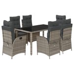 vidaXL Ensemble à manger de jardin et coussins 7 Pièces gris rotin