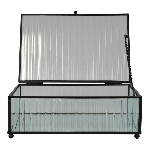 Boîte noire rectangulaire avec couvercle en verre et métal 20 x 13 x 7 cm