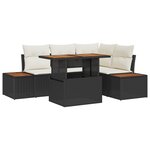 vidaXL Set de salle à manger de jardin 5 pièces avec coussins en polyrotin noir et acacia