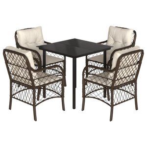 vidaXL Ensemble à manger de jardin 5 Pièces et coussins marron poly rotin