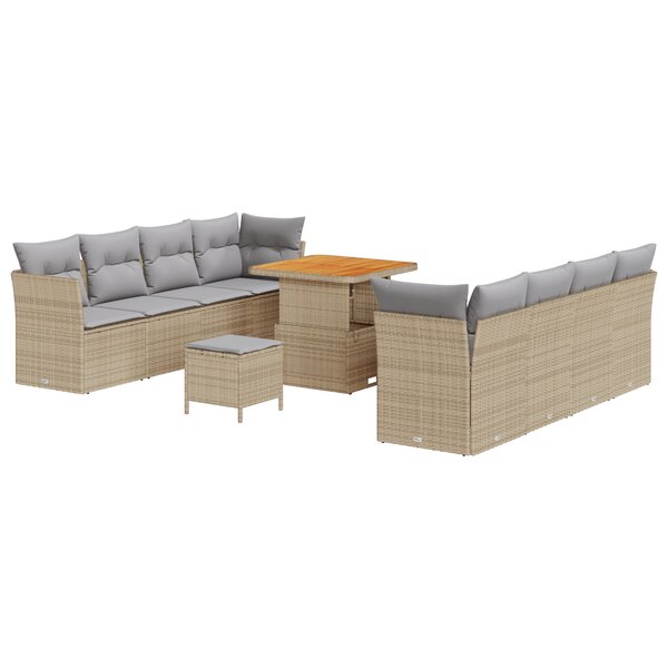 Ensemble de canapé de jardin 11 pièces avec coussins beige poly rotin acacia