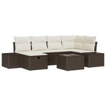 vidaXL Ensemble de canapés de jardin 7 pièces avec coussins Marron Poly Rattan