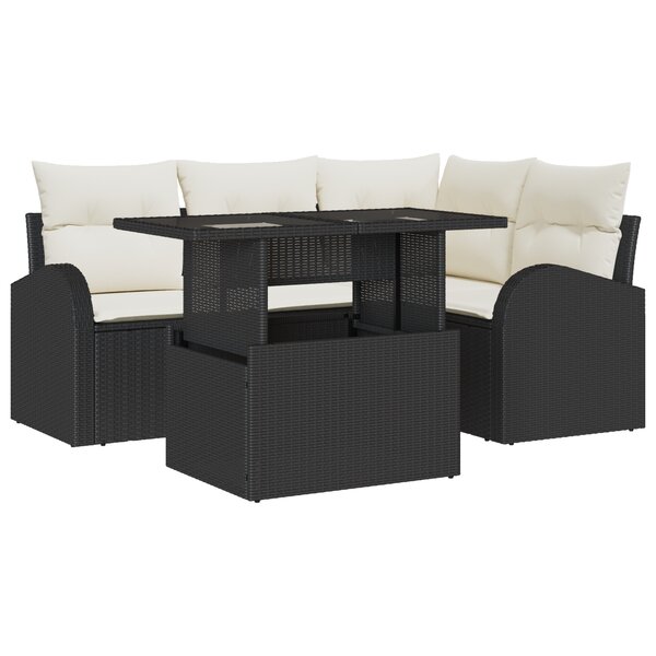 Ensemble de Canapés de Jardin 5 Pièces avec Coussins Noir Rattan Poly
