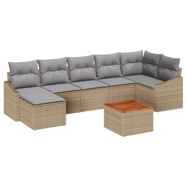 vidaXL Ensemble de Canapé de Jardin 8 Pièces avec Coussins Beige Poly Rattan Acacia