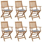 vidaXL Chaises pliables de jardin 6 Pièces avec coussins Bois d'acacia