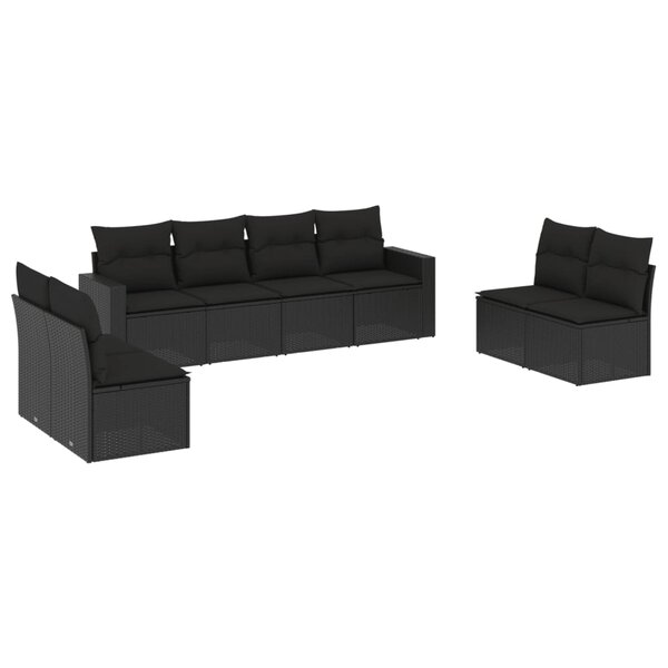 vidaXL Salon de jardin 8 Pièces avec coussins noir résine tressée