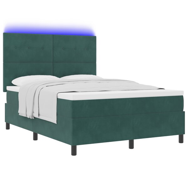 vidaXL Lit Box Spring avec Matelas & LED Vert Foncé 140x200 cm Velours