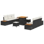 Ensemble de Sofa de Jardin 9 Pièces avec Coussins Rattan Poly Noir Acacia