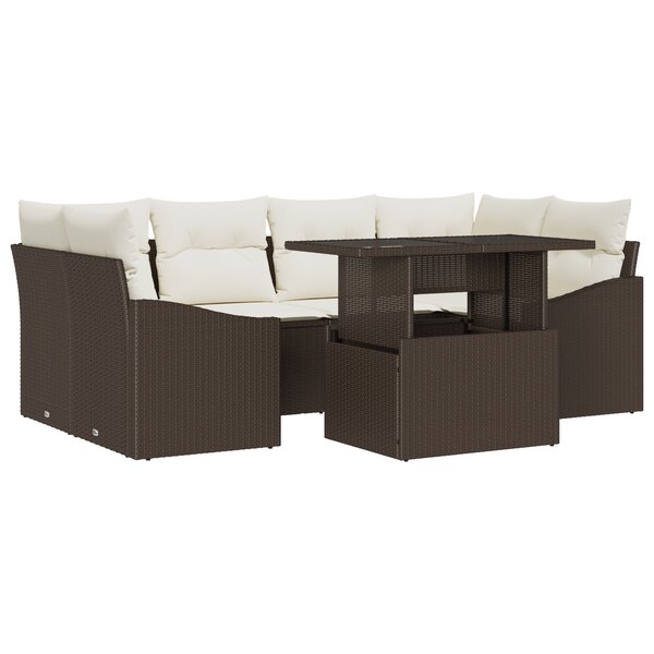 vidaXL Ensemble de canapés de jardin 7 pièces avec coussins en rattan synthétique marron