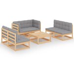 Salon de jardin meuble d'extérieur ensemble de mobilier 7 pièces avec coussins bois de pin massif 02_0017122