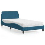 vidaXL Lit avec matelas bleu 100x200 cm velours