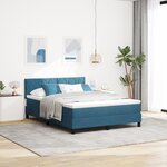 Lit Box Spring vidaXL avec Matelas & LED Bleu Foncé 140x200 cm Velours