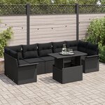 Ensemble de Canapés de Jardin 8 Pièces avec Coussins en Rattan Poly Noir