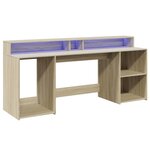 Bureau table poste de travail meuble d'ordinateur informatique étude avec lumières LED chêne sonoma bois d'ingénierie brun 02_0023425