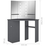 vidaXL Coiffeuse d'angle avec LED Gris 111x54x141 5 cm