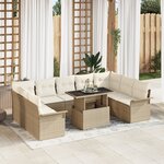 vidaXL Ensemble de canapés de jardin 10 pièces avec coussins beige rattan poly