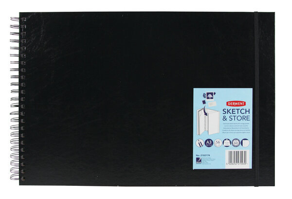 DERWENT - Carnet dessin A3 spiralé -poche-élastique -56 fles 165gsm
