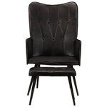 vidaXL Chaise à oreilles avec repose-pied Noir Cuir véritable