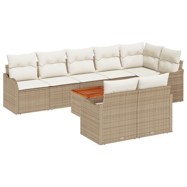 vidaXL Ensemble de Canapé de Jardin 9 Pièces avec Coussins Beige Poly Rotin Acacia