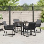 vidaXL Ensemble de Dining de Jardin 5 Pièces avec Coussins Noir Rattan Poly