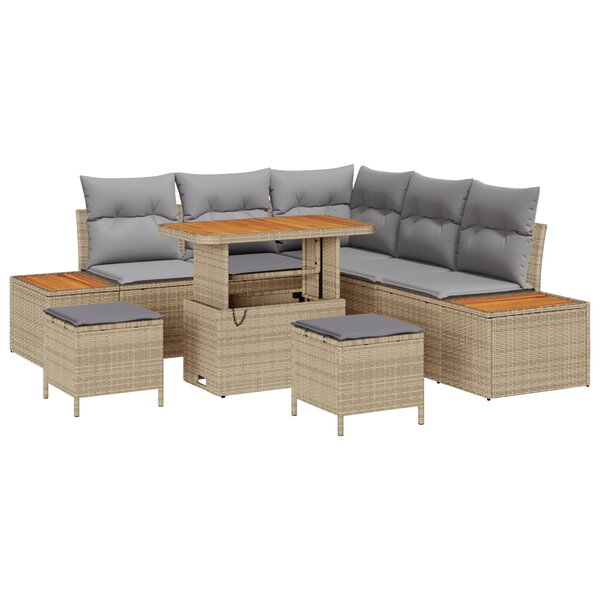 ensemble de canapé de jardin vidaXL 8 pièces avec coussins beige poly rattan acacia