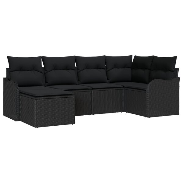 Ensemble de canapé de jardin vidaXL 6 pièces avec coussins noir en poly rotin