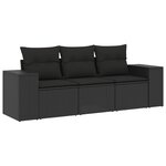 vidaXL Salon de jardin 3 Pièces avec coussins noir résine tressée