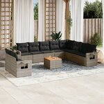 vidaXL Salon de jardin 11 Pièces avec coussins gris résine tressée