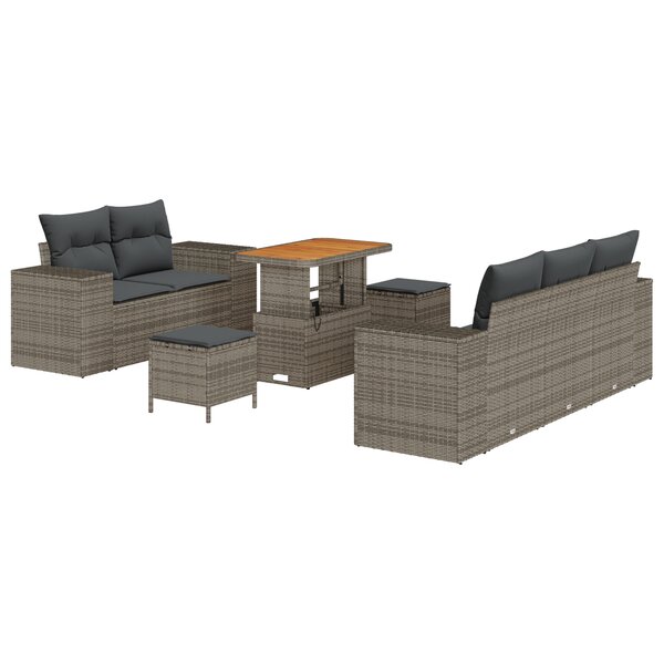Ensemble de Canapé de Jardin 8 Pièces avec Coussins Gris Poly Rattan Acacia